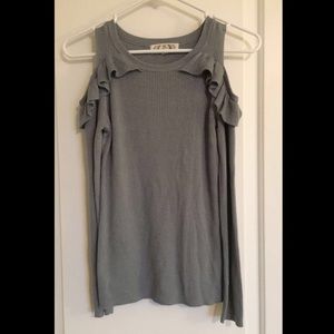 Blueish gray cut out shoulder sweater top